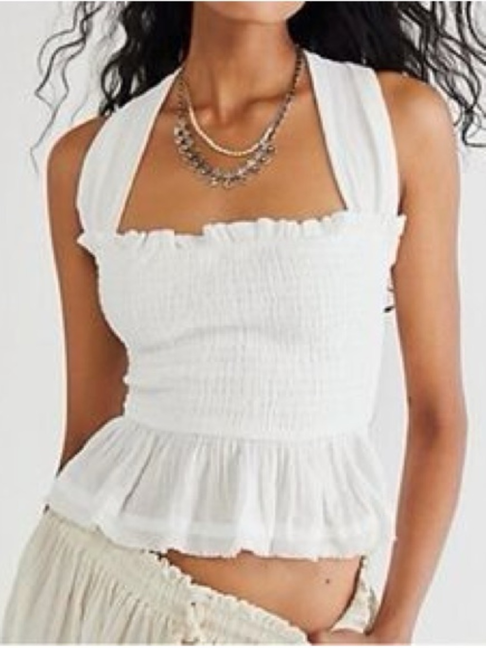 Free People Smocked Halter Peplum Tank Top